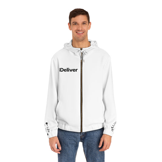 Trademarked iDeliver® Men's Full-Zip Hoodie - Modern AOP, Stylish Zip-Up Jacket, Cozy Activewear, Perfect for Gift Giving, Casual Style