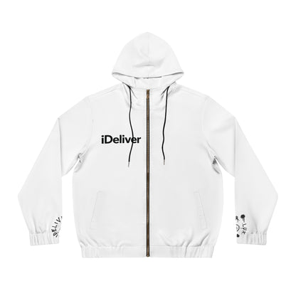 Trademarked iDeliver® Men's Full-Zip Hoodie - Modern AOP, Stylish Zip-Up Jacket, Cozy Activewear, Perfect for Gift Giving, Casual Style