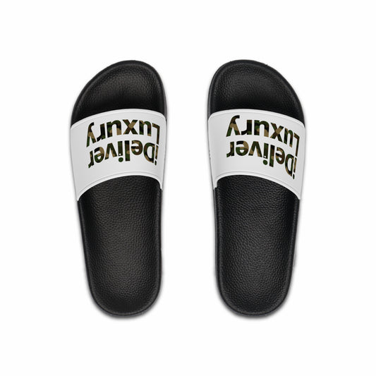 Camo iDeliver Theme, Casual Footwear, Summer Vibes, Perfect for Beach Days, Comfortable Indoor/Outdoor Slippers, Gift for Him