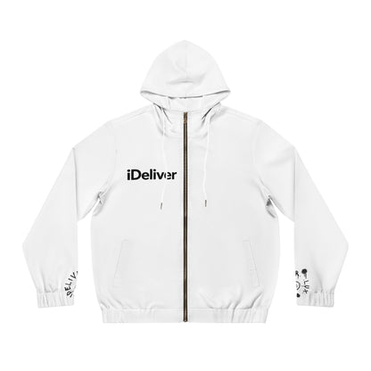 Trademarked iDeliver® Men's Full-Zip Hoodie - Modern AOP, Stylish Zip-Up Jacket, Cozy Activewear, Perfect for Gift Giving, Casual Style