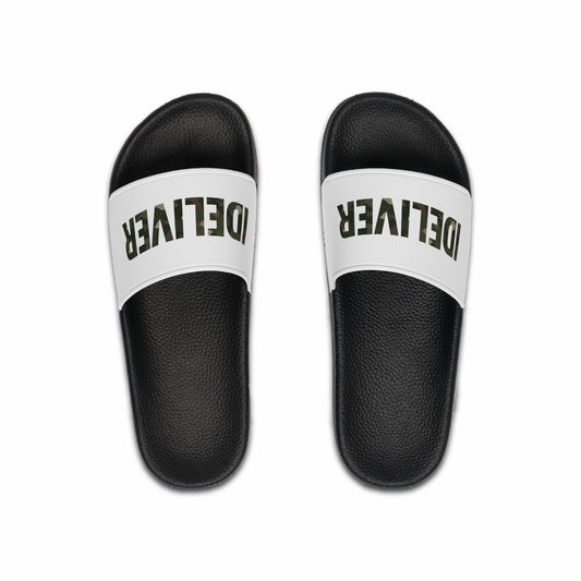 Camo iDeliver Theme, Casual Footwear, Summer Vibes, Perfect for Beach Days, Comfortable Indoor/Outdoor Slippers, Gift for Him